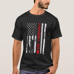 Proud Baseball Dad American Flag Sports Father Day T-Shirt