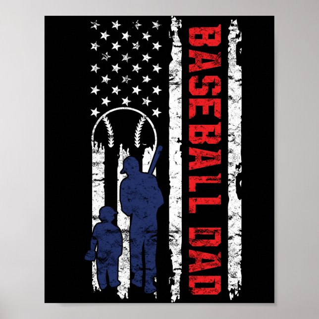 Proud Baseball Dad American Flag Sports Father's Poster (Front)