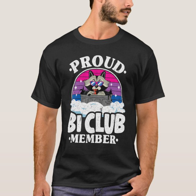 Proud Bi Club Member Racoon Bisexual Flag Rainbow T-Shirt (Front)