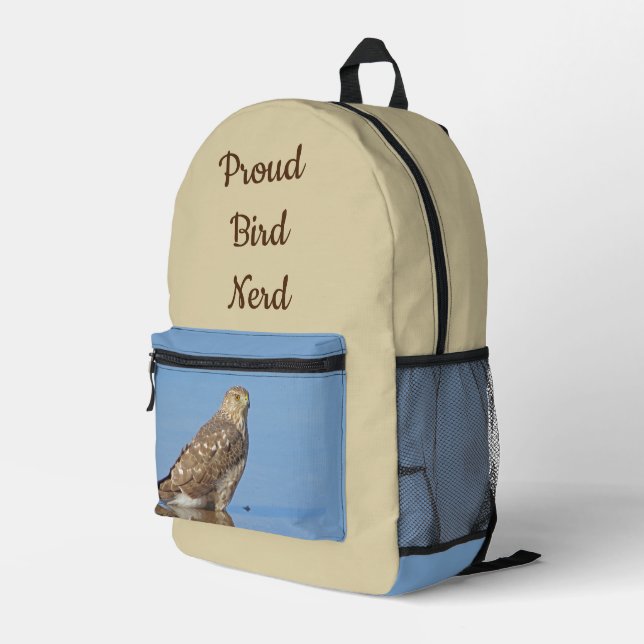Proud Bird Nerd Hawk Photo Birdwatching Birder Printed Backpack (Back Corner Right)