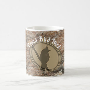 Proud Bird Nerd Rustic Woodgrain Birder Silhouette Coffee Mug
