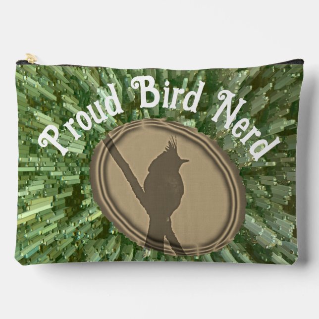 Proud Bird Nerd Silhouette Brown Green Birder Accessory Pouch (Front)