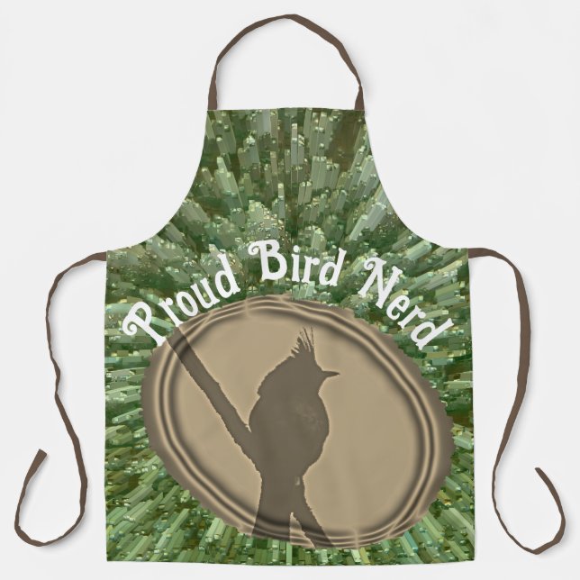 Proud Bird Nerd Silhouette Brown Green Birder Apron (Front)
