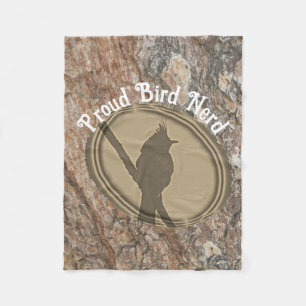 Proud Bird Nerd Silhouette Rustic Brown Birding Fleece Blanket