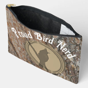 Proud Bird Nerd Silhouette Rustic Outdoor Birder Accessory Pouch
