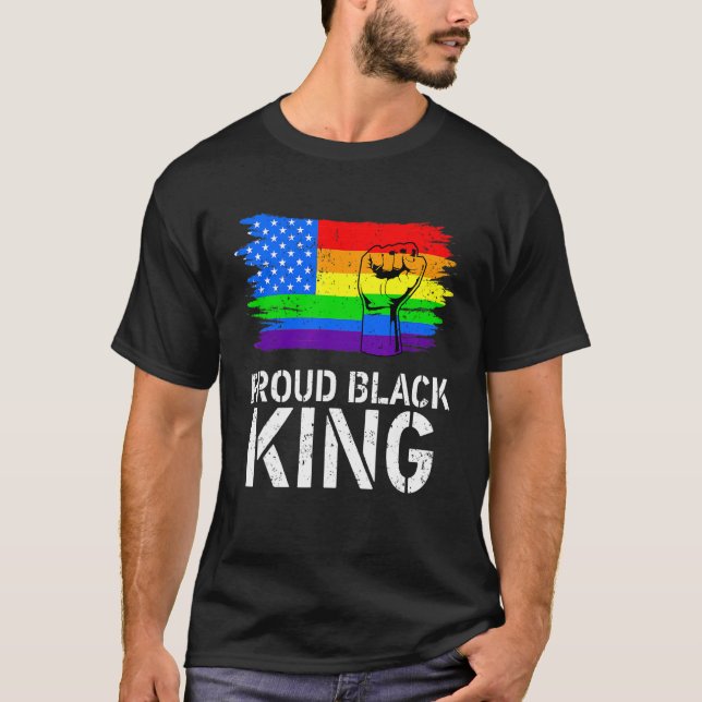 Proud Black King Dad Fathers Day Lgbt Gay Pride Ra T-Shirt (Front)