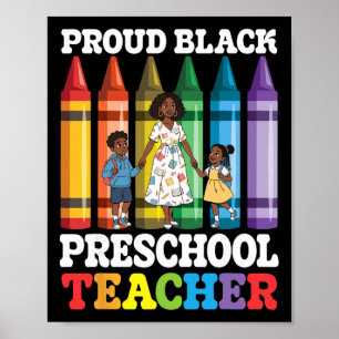 Proud Black Preschool Teacher With Students Ck To Poster