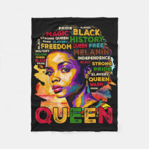 Proud Black Queen Melanin Woman Colourful Word Art Fleece Blanket