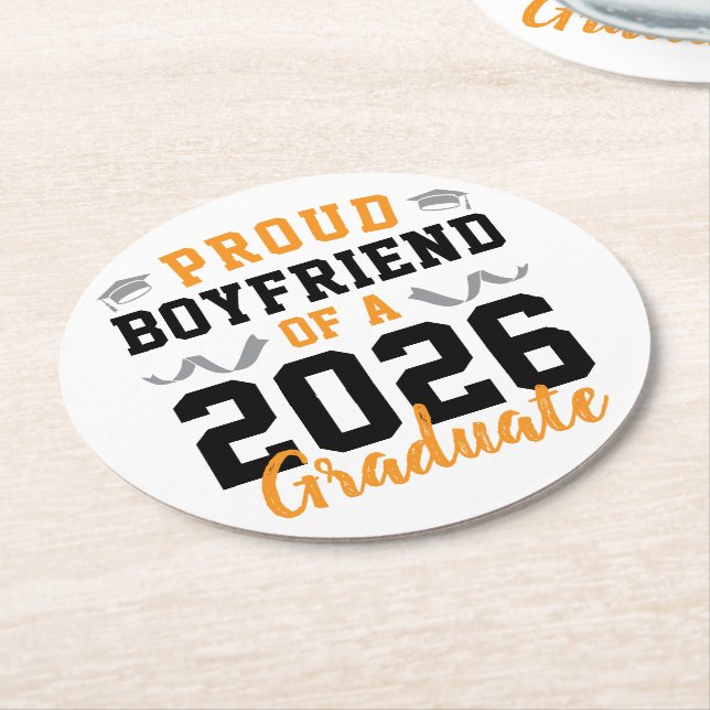 Proud Boyfriend of A 2026 Graduation Party Custom Round Paper Coaster (Angled)
