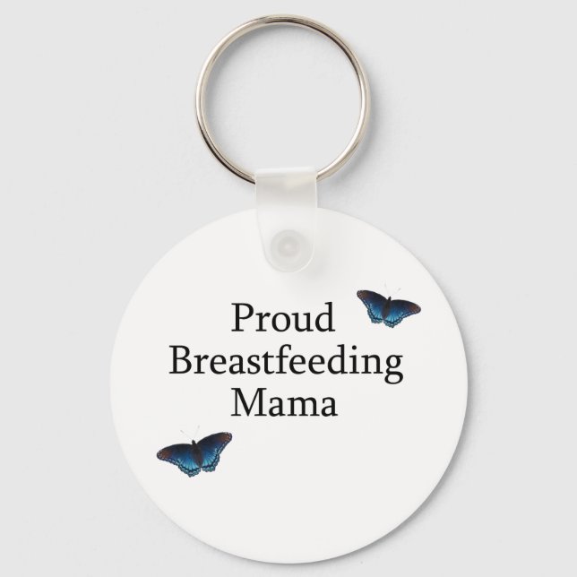 Proud Breastfeeding Mama Blue Butterflies Key Ring (Front)