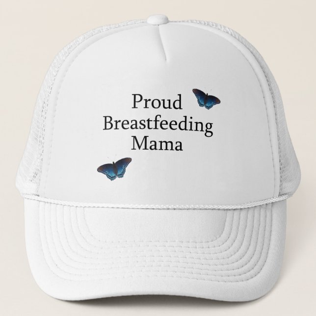 Proud Breastfeeding Mama Blue Butterflies Trucker Hat (Front)