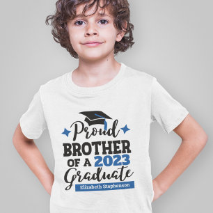Proud Brother 2022 graduate black blue cap name T- T-Shirt