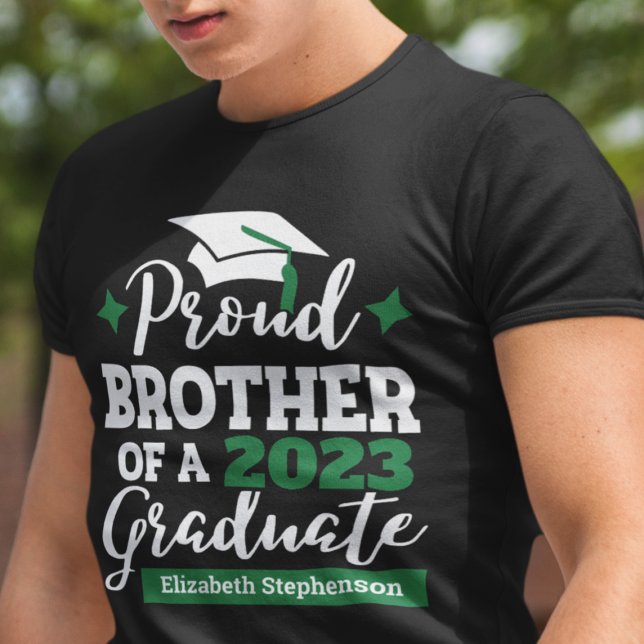 Proud Brother 2023 graduate black green cap name T-Shirt (Creator Uploaded)