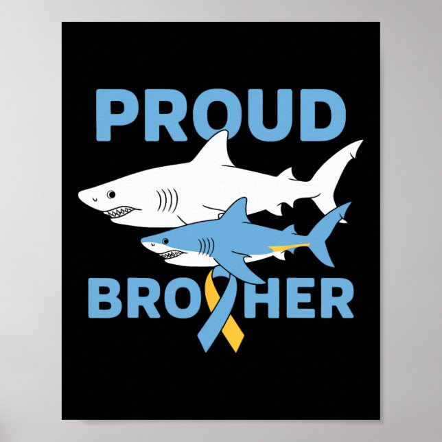 Proud Brother Autism Awareness Shark Support Ribbo Poster (Front)
