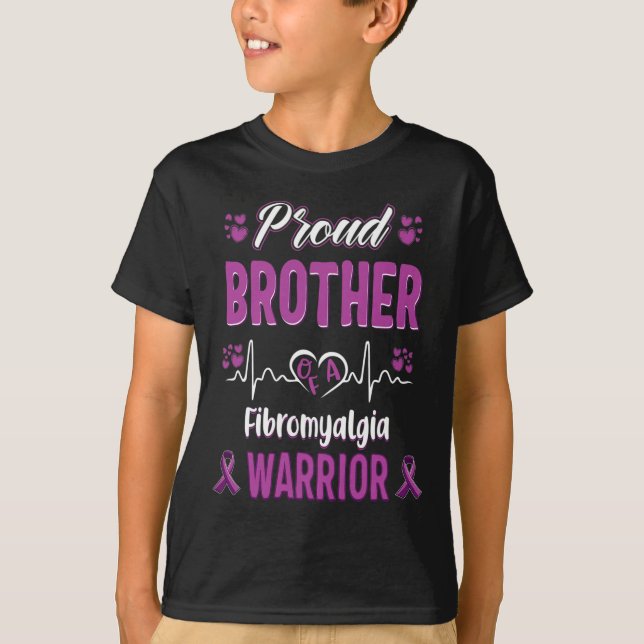 Proud Brother Fibromyalgia Warrior Awareness Ribbo T-Shirt (Front)