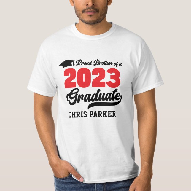 Proud Brother of a 2023 Graduate Modern Red Script T-Shirt (Front)