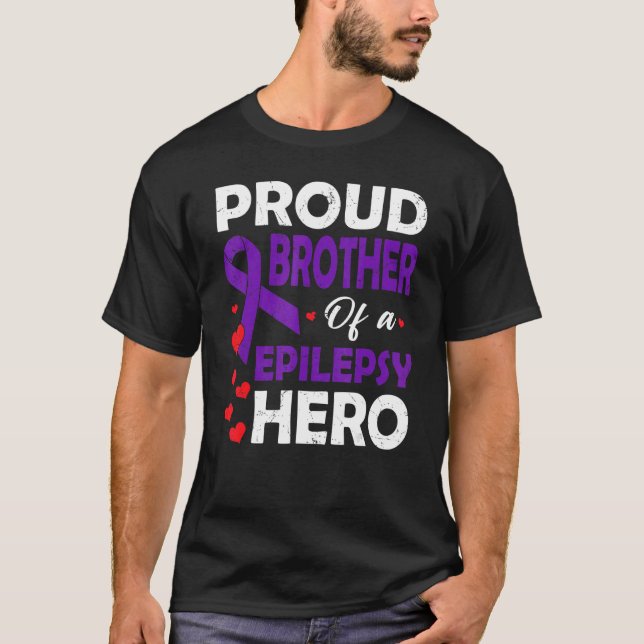 Proud Brother Of A Epilepsy Hero Warrior Purple Ri T-Shirt (Front)