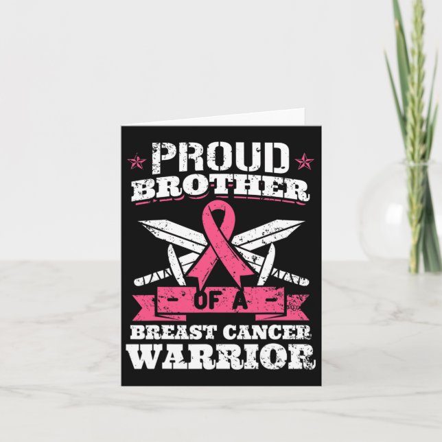Proud Brother Of Breast Cancer Warrior Pink Awaren Card (Front)
