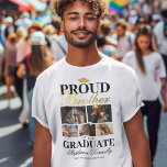 Proud Brother of the Graduate T-Shirt<br><div class="desc">Showcase your pride and joy as your sibling graduates with our specially designed white & gold graduation ceremony t-shirts. These tailor-made pieces, complete with a classic grad mortarboard design, five personal photos, the bold statement 'proud brother of the graduate', and personalised with your siblings's name, place of study and class...</div>