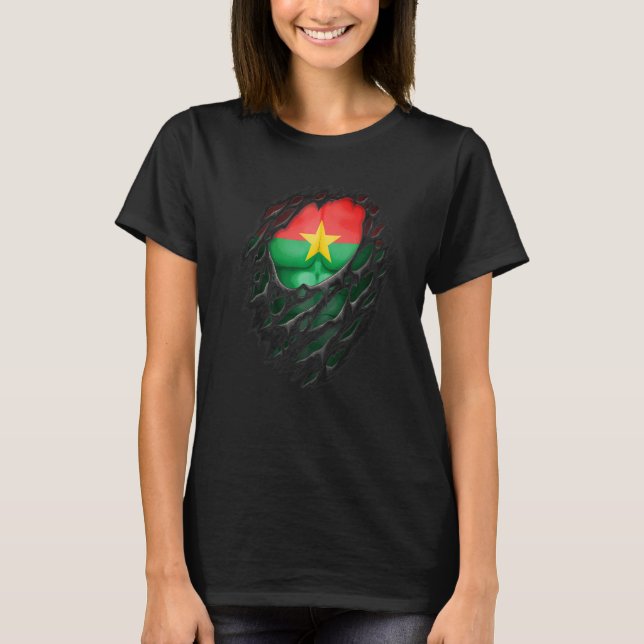 Proud Burkinabe Roots Torn Ripped Burkina Faso Fla T-Shirt (Front)