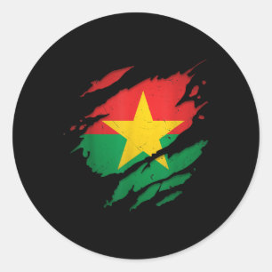 Proud Burkinabé Shirts _ Torn Ripped Burkina Faso Classic Round Sticker
