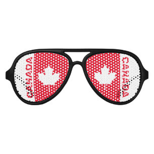 Proud Canadian Maple Leaf on White and Red Aviator Sunglasses