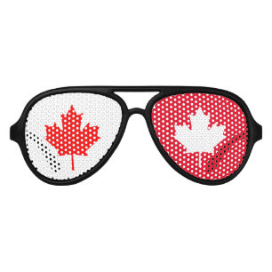 Proud Canadian Maple Leaf on White and Red Aviator Sunglasses