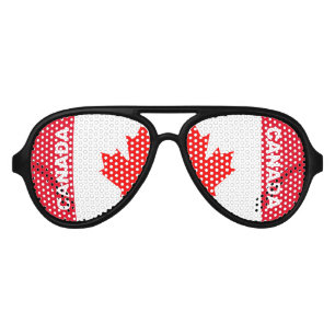 Proud Canadian Maple Leaf on White and Red Aviator Sunglasses