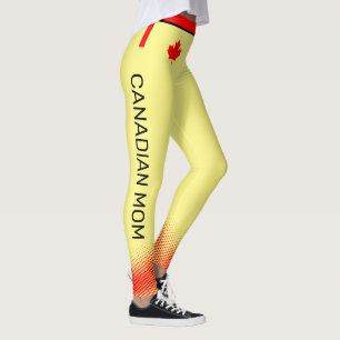 Proud Canadian MOM with Red Maple Leaf on YELLOW Leggings