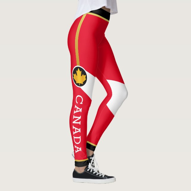 Proud Canadian Patriot with Gold Maple Leaf Leggings (Right)