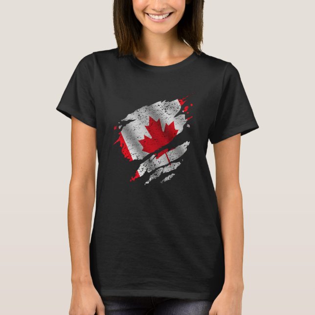Proud Canadian Root Torn Ripped Canadia Flag T-Shirt (Front)