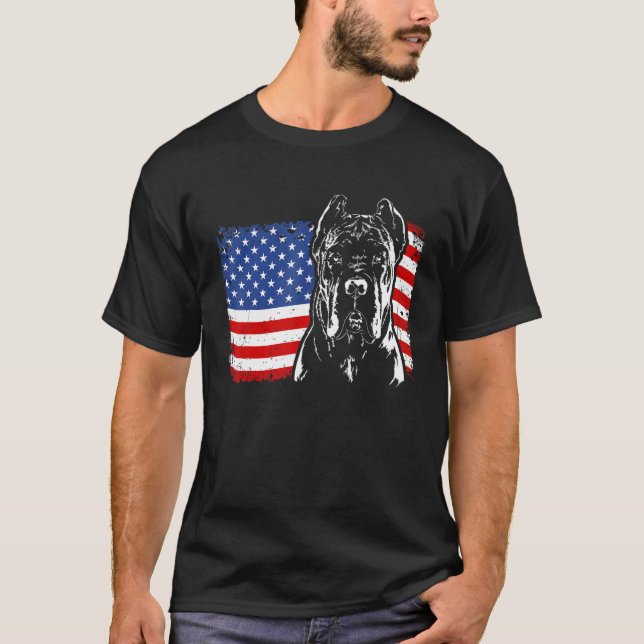 Proud Cane Corso American Flag Patriotic Dog T-Shirt (Front)