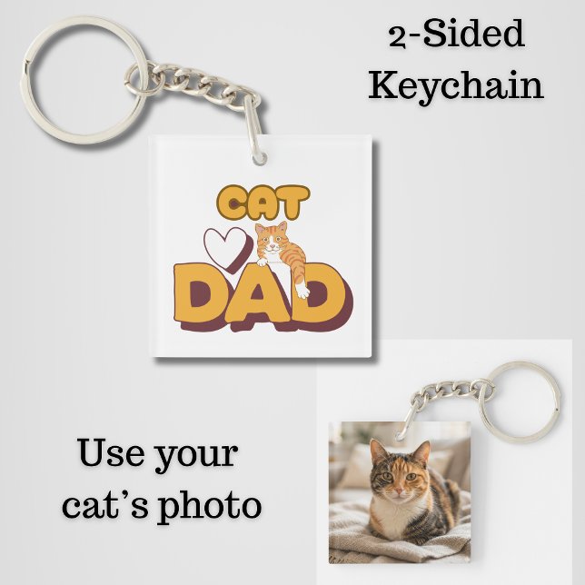 Proud Cat Dad Father's Day Double-Sided  Key Ring (2-Sided Cat Dad Keychain)