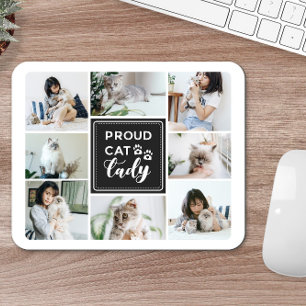 Proud Cat Lady Charcoal Photo Collage Mouse Pad