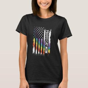 Proud Cat Mum United States Distressed Rainbow w U T-Shirt