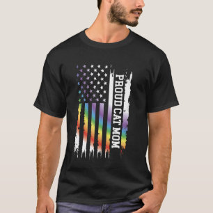Proud Cat Mum United States Distressed Rainbow w U T-Shirt