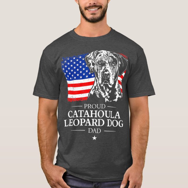 Proud Catahoula Leopard Dog Dad American Flag T-Shirt (Front)