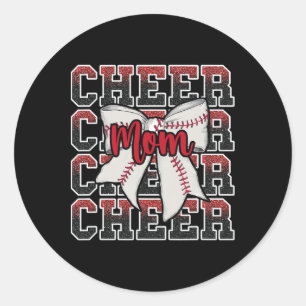 Proud Cheer Mum Coquette Bow Sport Sell Softll Red Classic Round Sticker
