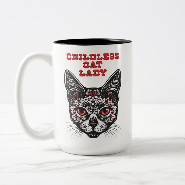 Proud Childless Cat Lady  Two-Tone Coffee Mug (Left)