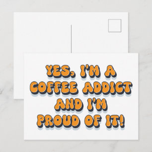 Proud coffee addict funny retro 1980s humour sayin postcard