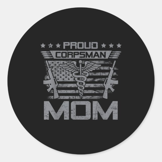 Proud Corpsman Mom Flag Usa Family Matching  Classic Round Sticker (Front)