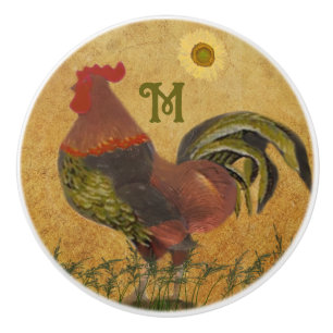 Proud Country Rooster Monogram Drawer Ceramic Knob
