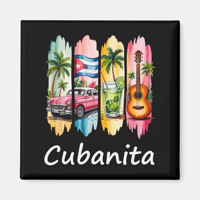 Proud Cubanita Cuban Flag Guitar Mojito Car Design Magnet (Front)