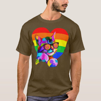 Proud Cute Cat Pride LGBT Transgender Flag Heart G T-Shirt