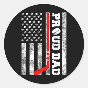 Proud Dad American Distressed Flag Funny Hockey Da Classic Round Sticker
