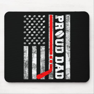 Proud Dad American Distressed Flag Funny Hockey Da Mouse Pad