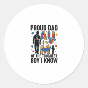Proud Dad Autism Toughest Boy Vintage Vector Desig Classic Round Sticker