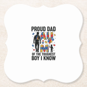 Proud Dad Autism Toughest Boy Vintage Vector Desig Paper Coaster