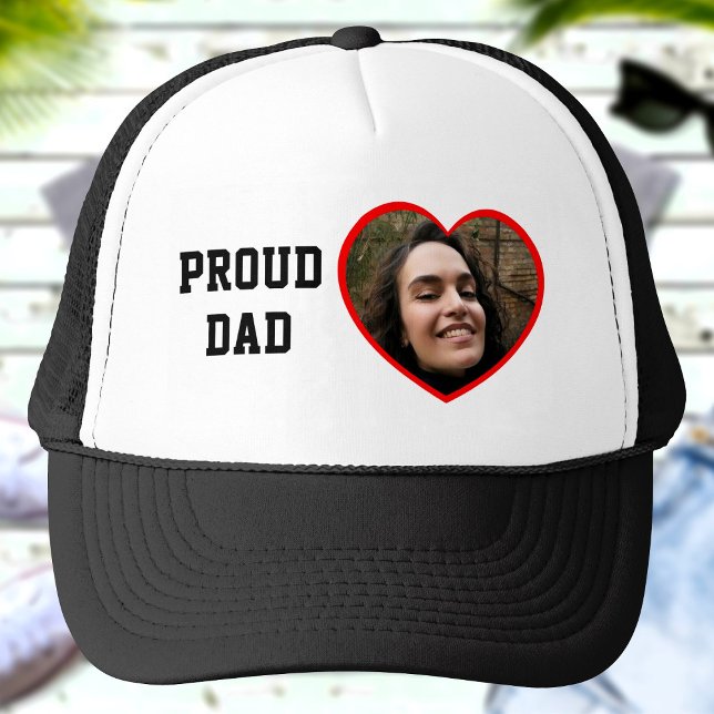 Proud Dad Custom Photo Text Heart Personalised Trucker Hat (Creator Uploaded)