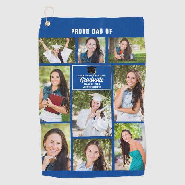 Proud Dad Graduation Photo Collage Father's Day Golf Towel (Front)